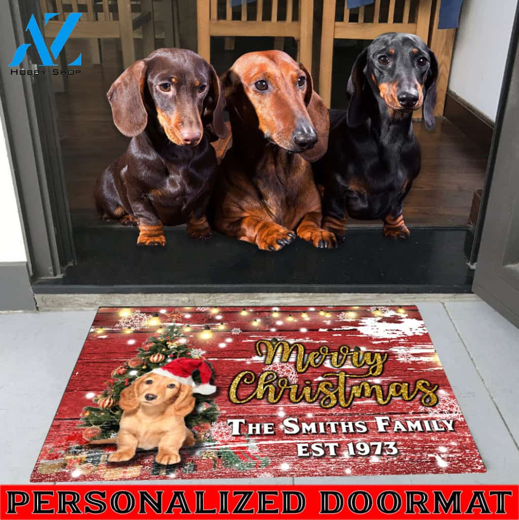 Dachshund with Merry Christmas M4 Custom Doormat All Over Printed (6228)