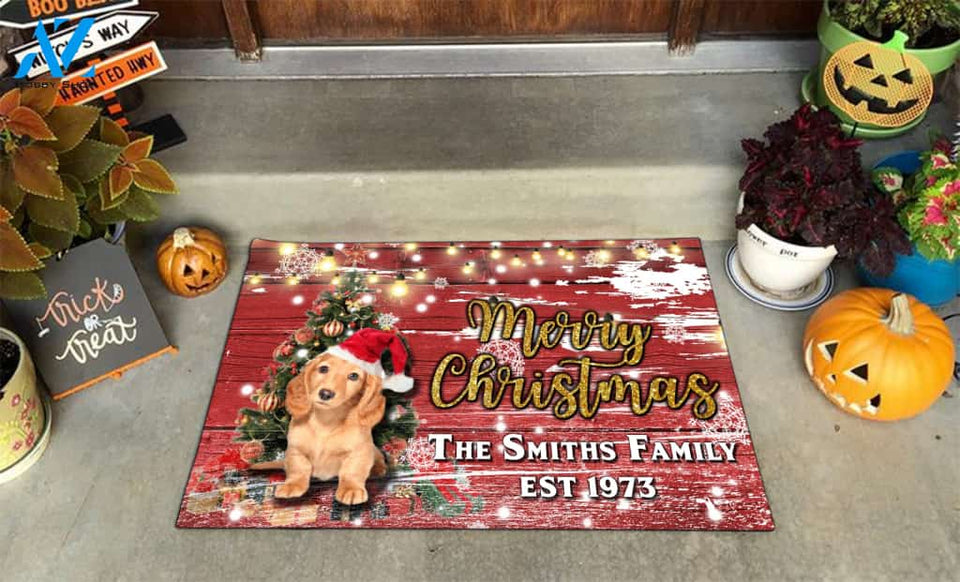 Dachshund with Merry Christmas M4 Custom Doormat All Over Printed (6228)