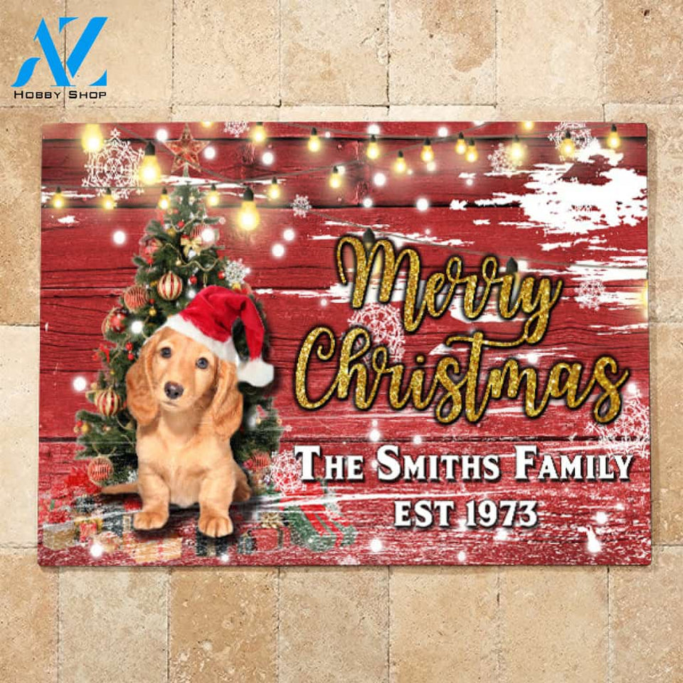 Dachshund with Merry Christmas M4 Custom Doormat All Over Printed (6228)