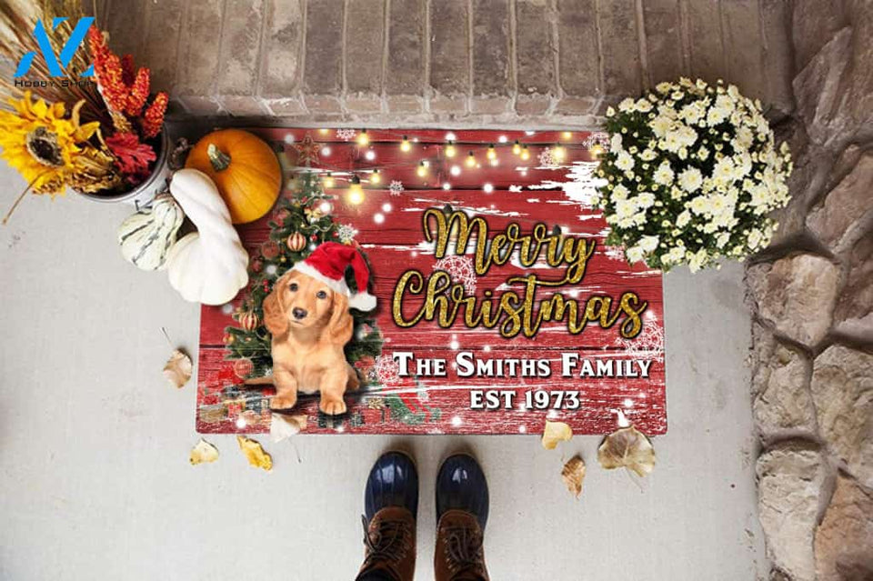 Dachshund with Merry Christmas M4 Custom Doormat All Over Printed (6228)