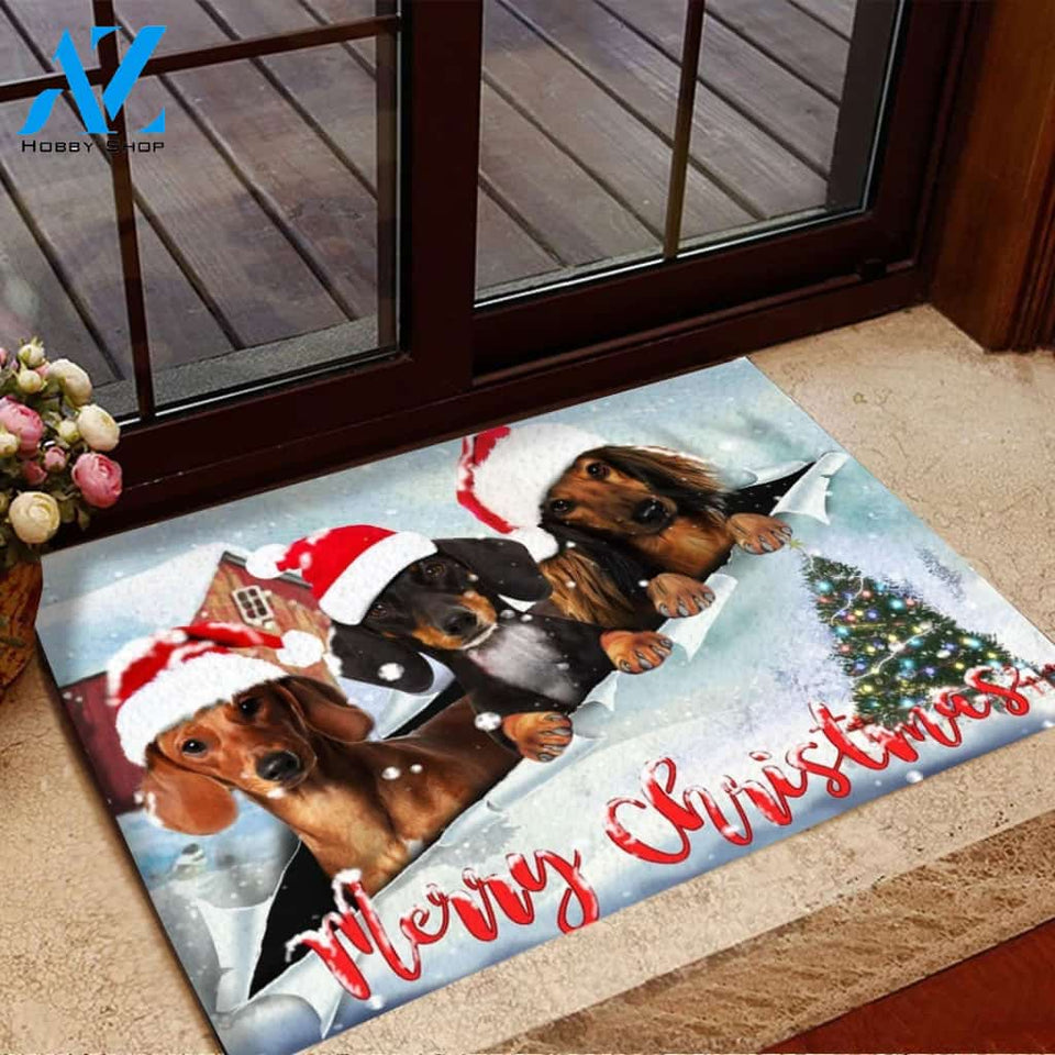 Dachshunds Merry Christmas Doormat Welcome Mat Housewarming Home Decor Gift For Dog Lovers Funny Doormat Gift Idea