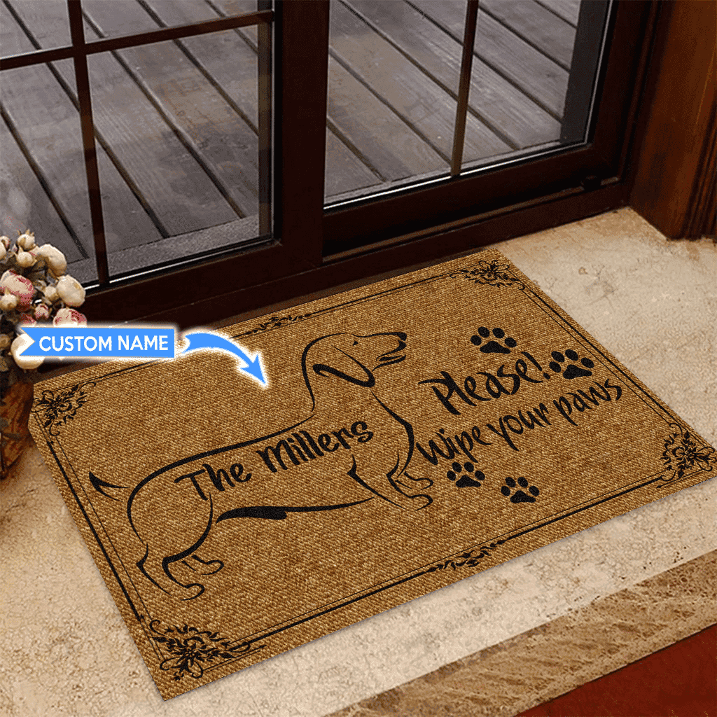 Dachshundwipe Your Paws Personalized Custom Name Doormat Welcome Mat