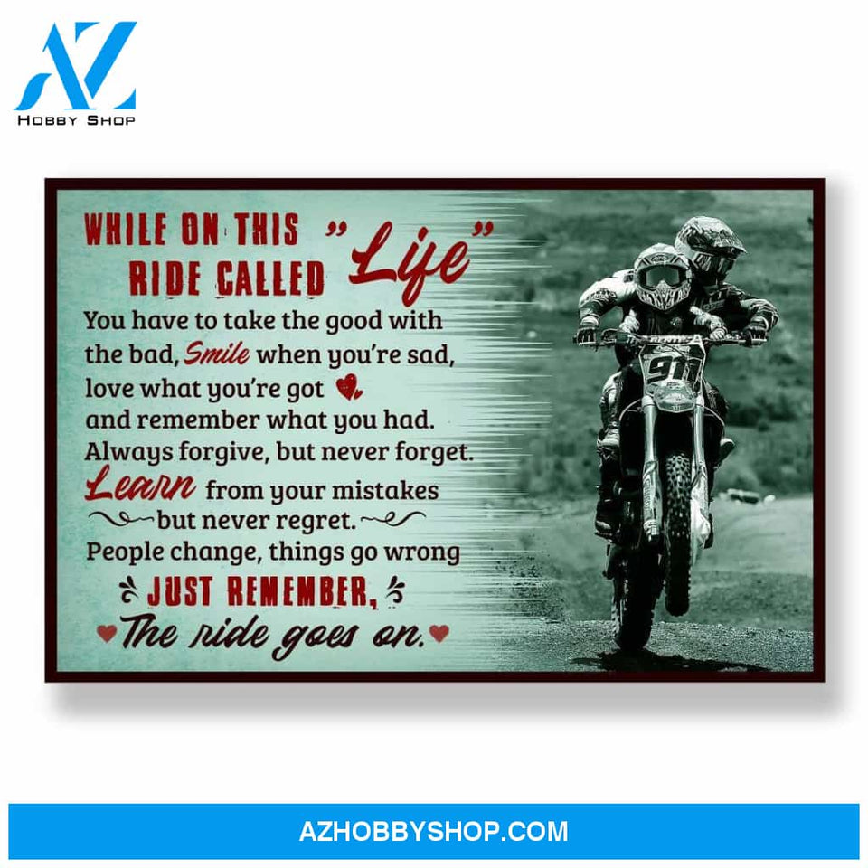 Dad and Child Motorcycle Riding Canvas And Poster, Wall Decor Visual Art, Gift Father's Day