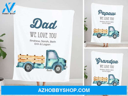 Dad Blanket, Blue Vintage Truck Blanket, Grandpa Blanket