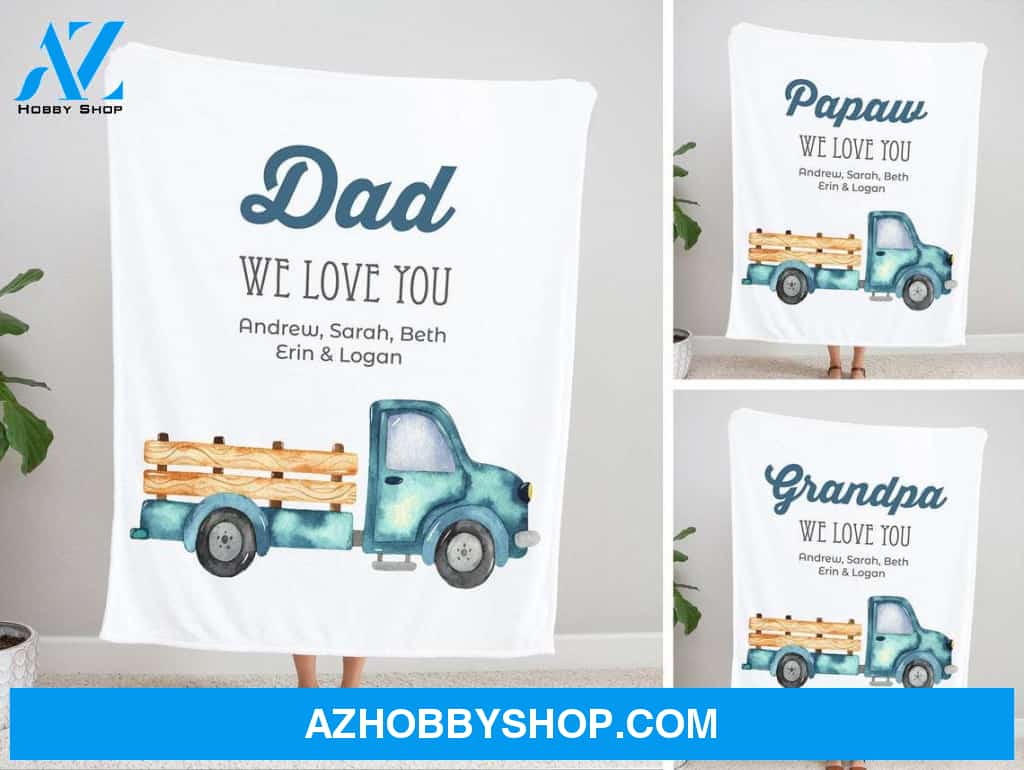 Dad Blanket, Blue Vintage Truck Blanket, Grandpa Blanket