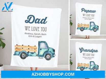 Dad Blanket, Blue Vintage Truck Blanket, Grandpa Blanket