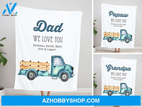 Dad Blanket, Blue Vintage Truck Blanket, Grandpa Blanket