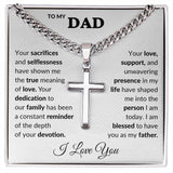 Dad Engraved Cross Necklace on Cuban Link Chain