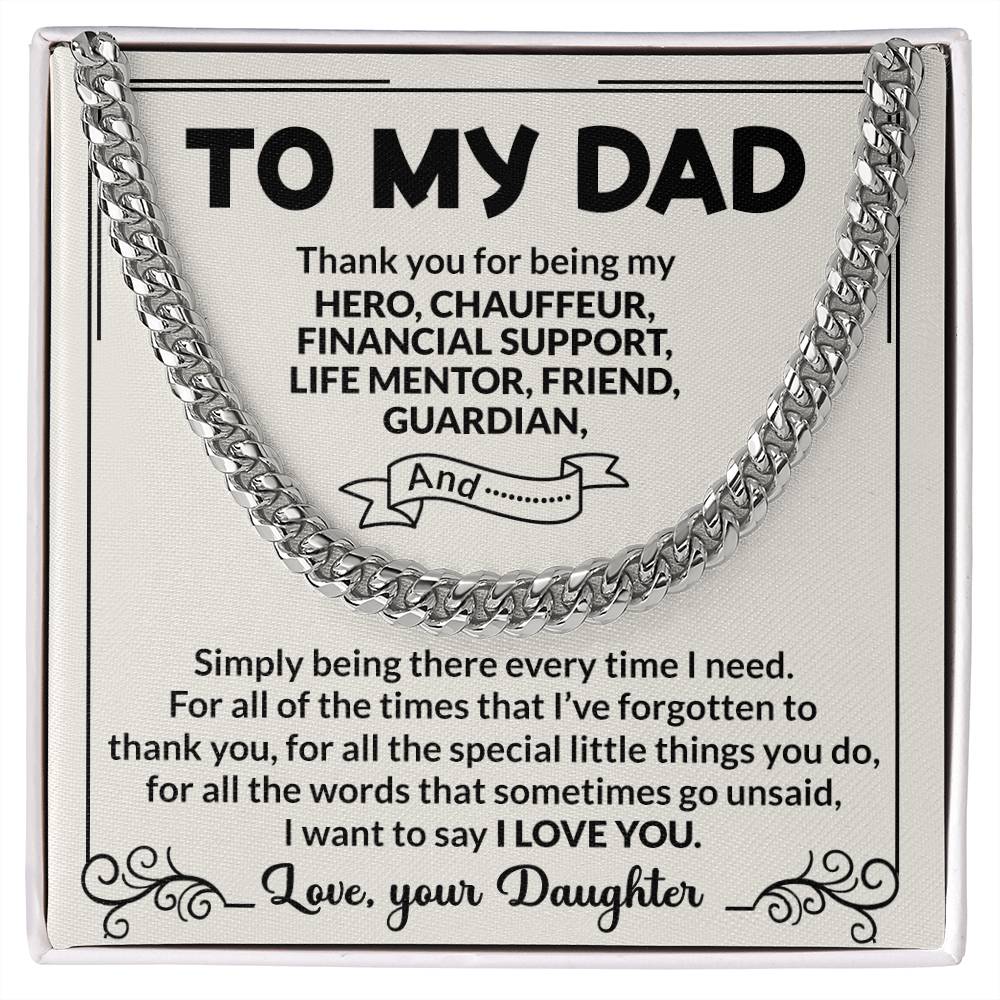 Dad Hero Chauffeur Mentor Friend Cuban Link Chain Necklace for Men