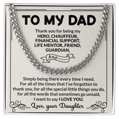 Dad Hero Chauffeur Mentor Friend Cuban Link Chain Necklace for Men