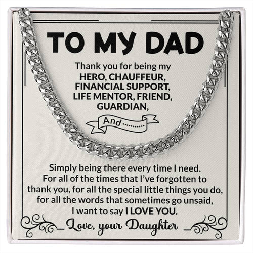 Dad Hero Chauffeur Mentor Friend Cuban Link Chain Necklace for Men