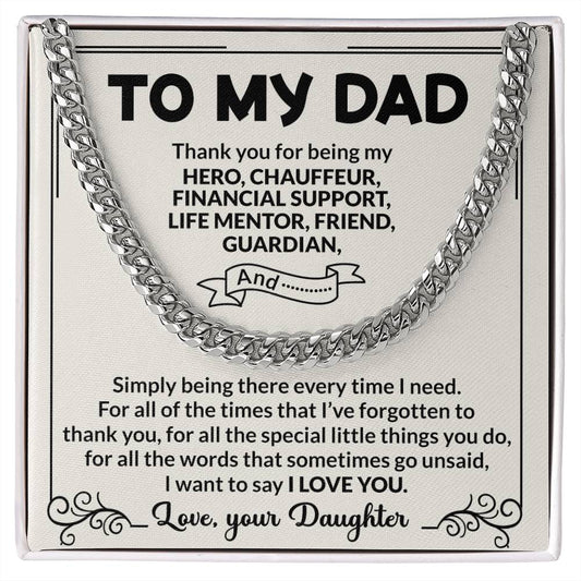 Dad Hero Chauffeur Mentor Friend Cuban Link Chain Necklace for Men