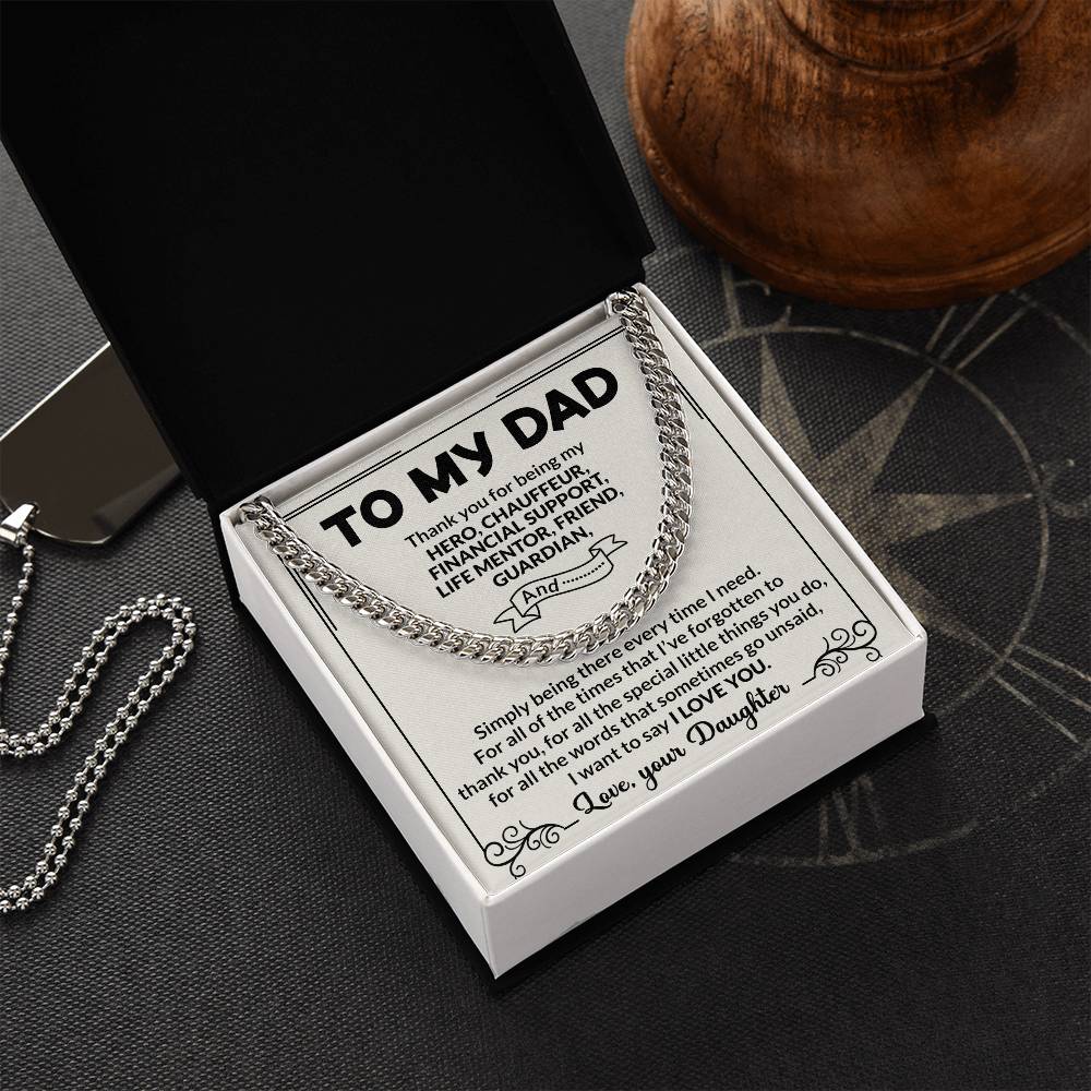 Dad Hero Chauffeur Mentor Friend Cuban Link Chain Necklace for Men