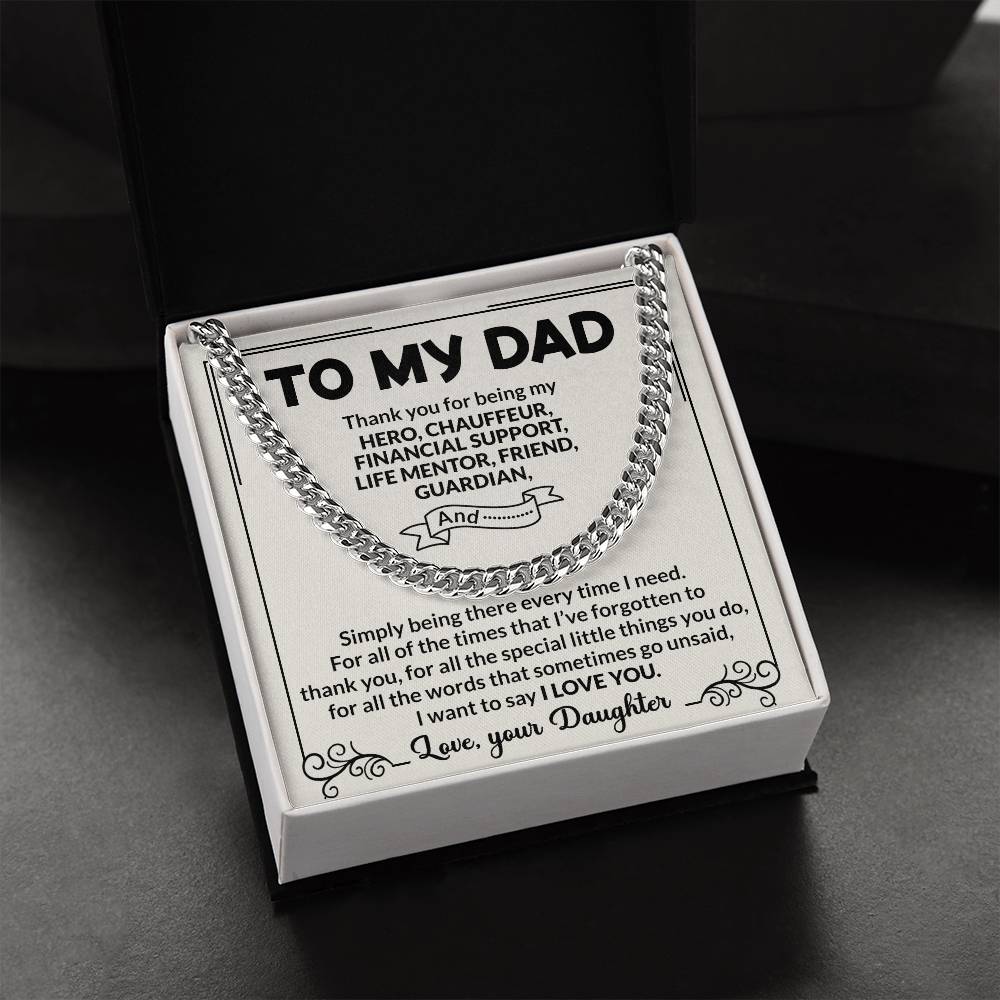 Dad Hero Chauffeur Mentor Friend Cuban Link Chain Necklace for Men