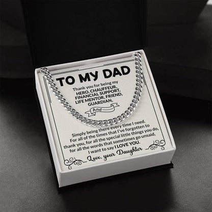 Dad Hero Chauffeur Mentor Friend Cuban Link Chain Necklace for Men