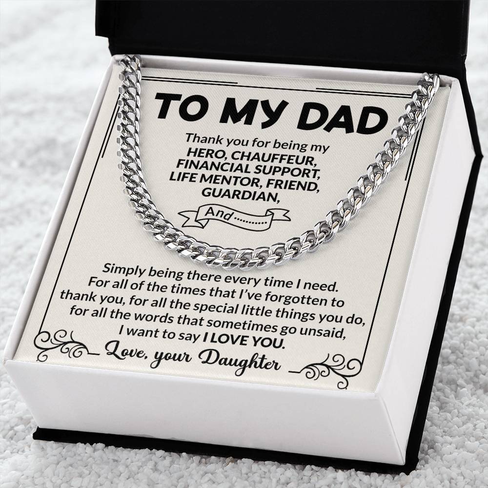 Dad Hero Chauffeur Mentor Friend Cuban Link Chain Necklace for Men
