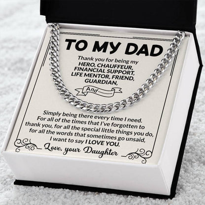 Dad Hero Chauffeur Mentor Friend Cuban Link Chain Necklace for Men