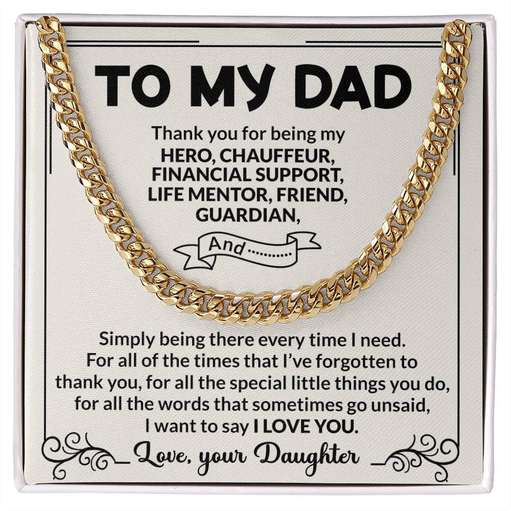 Dad Hero Chauffeur Mentor Friend Cuban Link Chain Necklace for Men