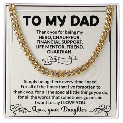 Dad Hero Chauffeur Mentor Friend Cuban Link Chain Necklace for Men