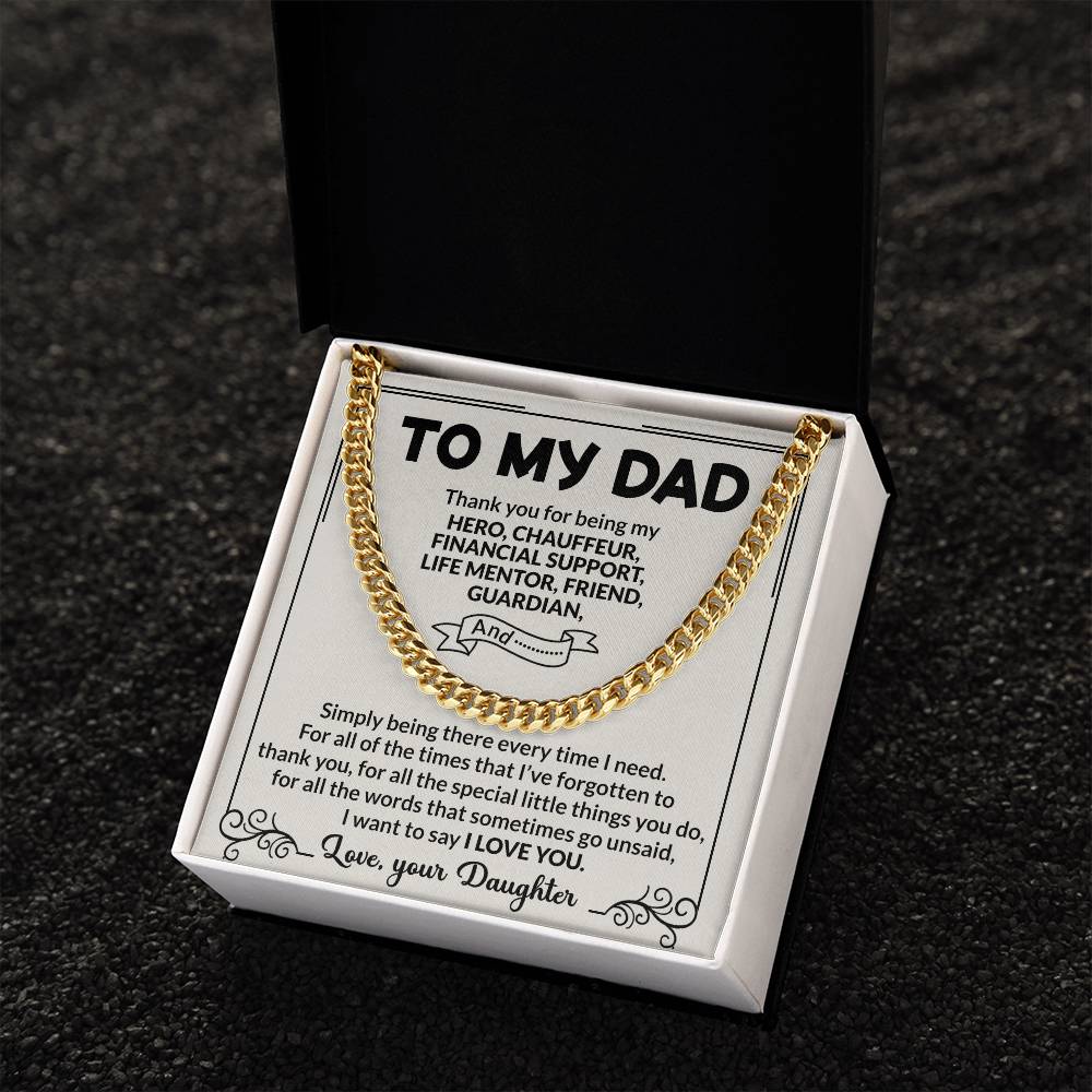 Dad Hero Chauffeur Mentor Friend Cuban Link Chain Necklace for Men