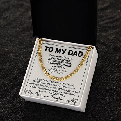 Dad Hero Chauffeur Mentor Friend Cuban Link Chain Necklace for Men