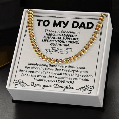Dad Hero Chauffeur Mentor Friend Cuban Link Chain Necklace for Men