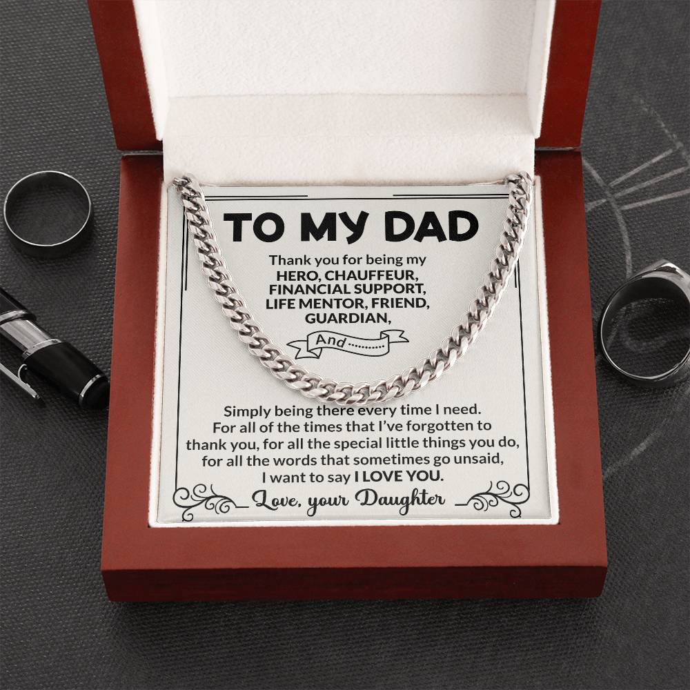 Dad Hero Chauffeur Mentor Friend Cuban Link Chain Necklace for Men