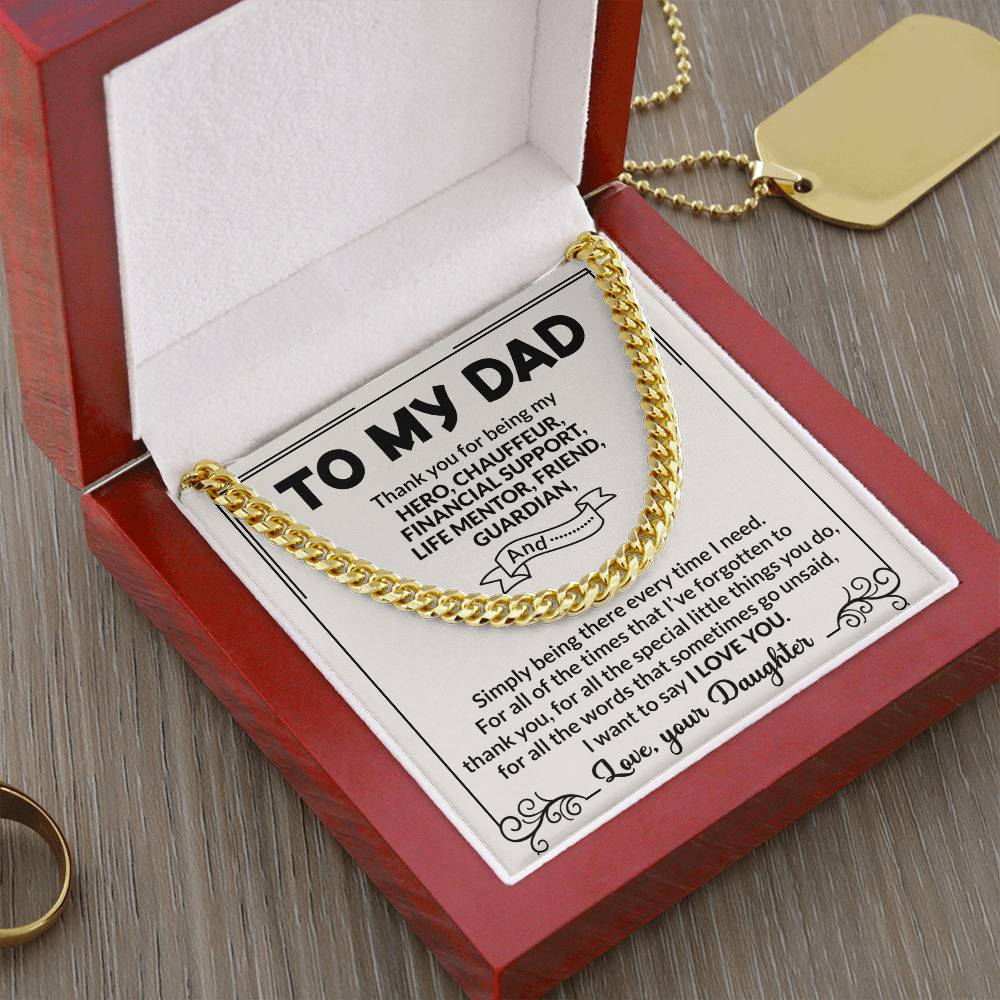 Dad Hero Chauffeur Mentor Friend Cuban Link Chain Necklace for Men