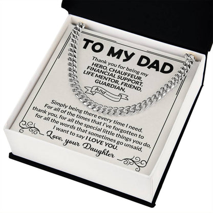 Dad Hero Chauffeur Mentor Friend Cuban Link Chain Necklace for Men
