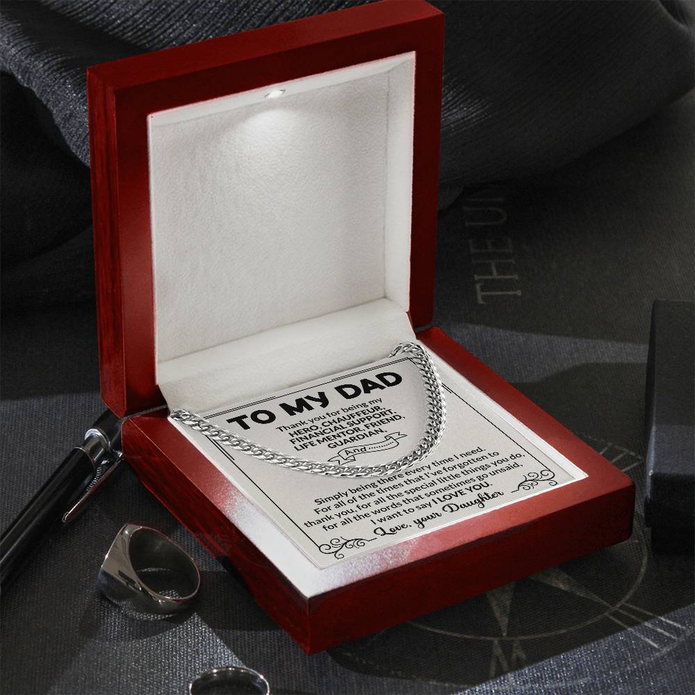 Dad Hero Chauffeur Mentor Friend Cuban Link Chain Necklace for Men