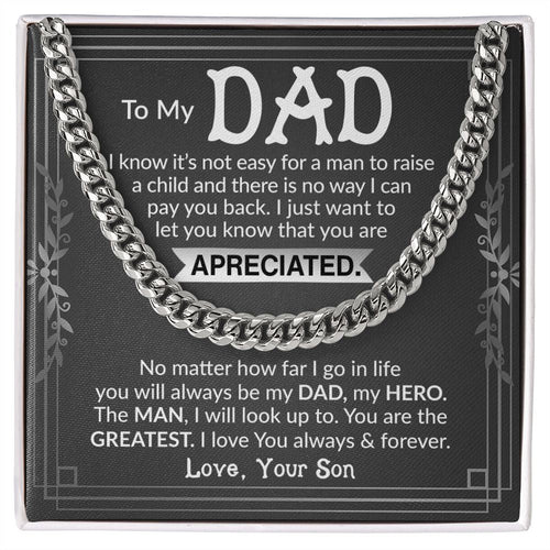 Dad I Know It's Not Easy Cuban Chain Necklace for Men