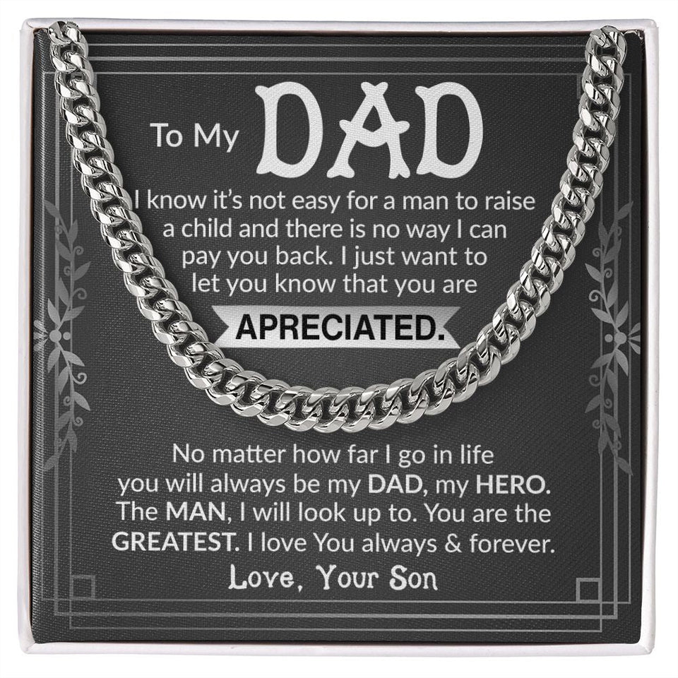 Dad I Know It's Not Easy Cuban Chain Necklace for Men