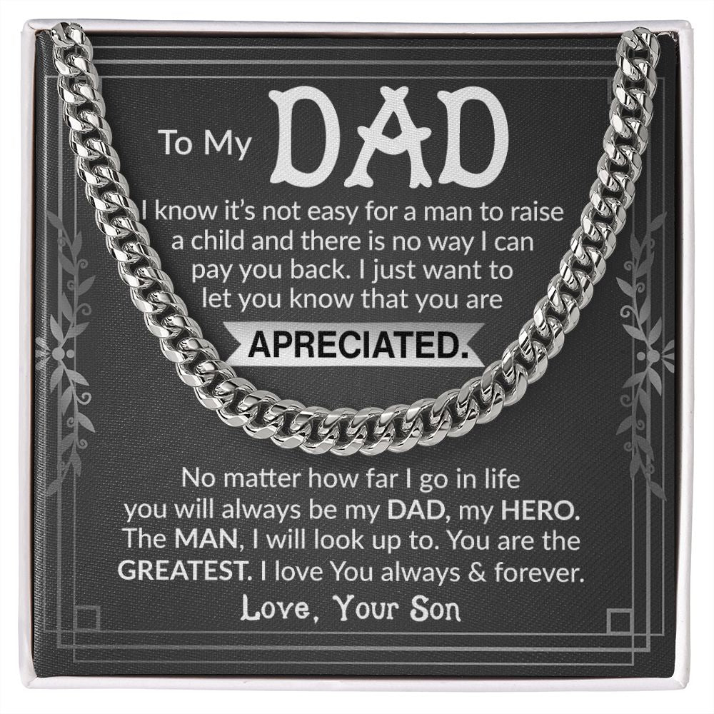 Dad I Know It's Not Easy Cuban Chain Necklace for Men