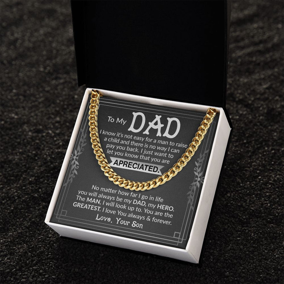 Dad I Know It's Not Easy Cuban Chain Necklace for Men