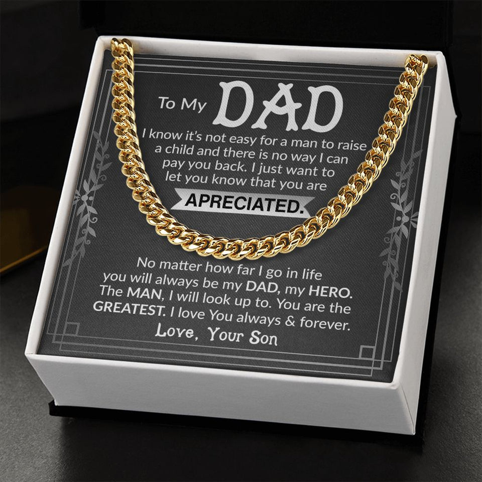 Dad I Know It's Not Easy Cuban Chain Necklace for Men