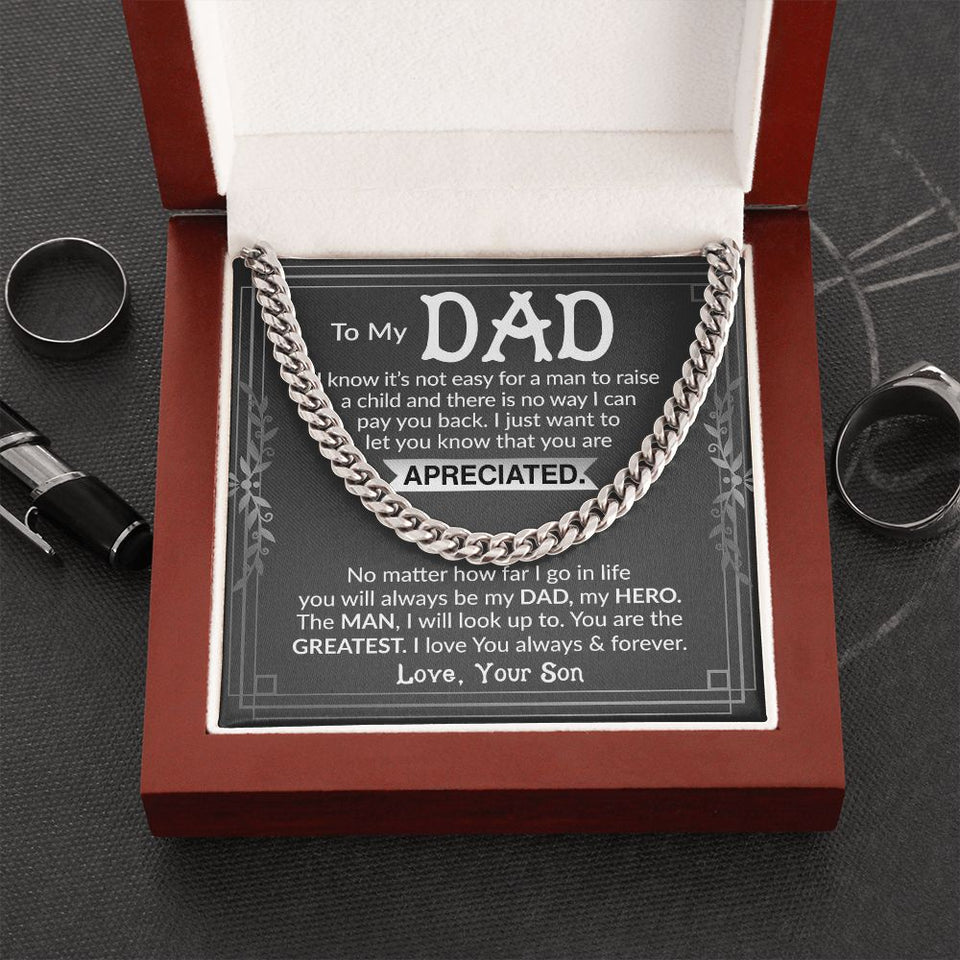 Dad I Know It's Not Easy Cuban Chain Necklace for Men