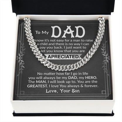 Dad I Know It's Not Easy Cuban Chain Necklace for Men