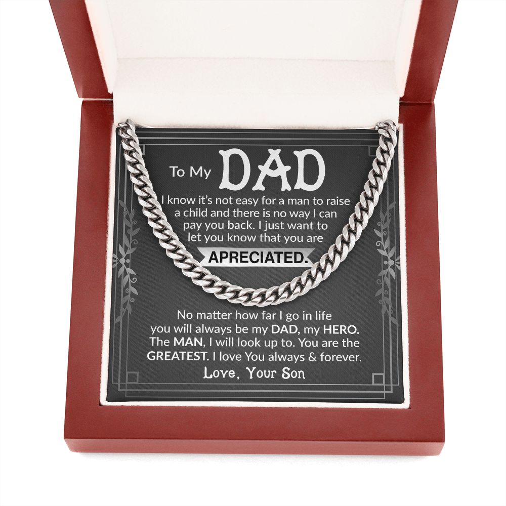 Dad I Know It's Not Easy Cuban Chain Necklace for Men