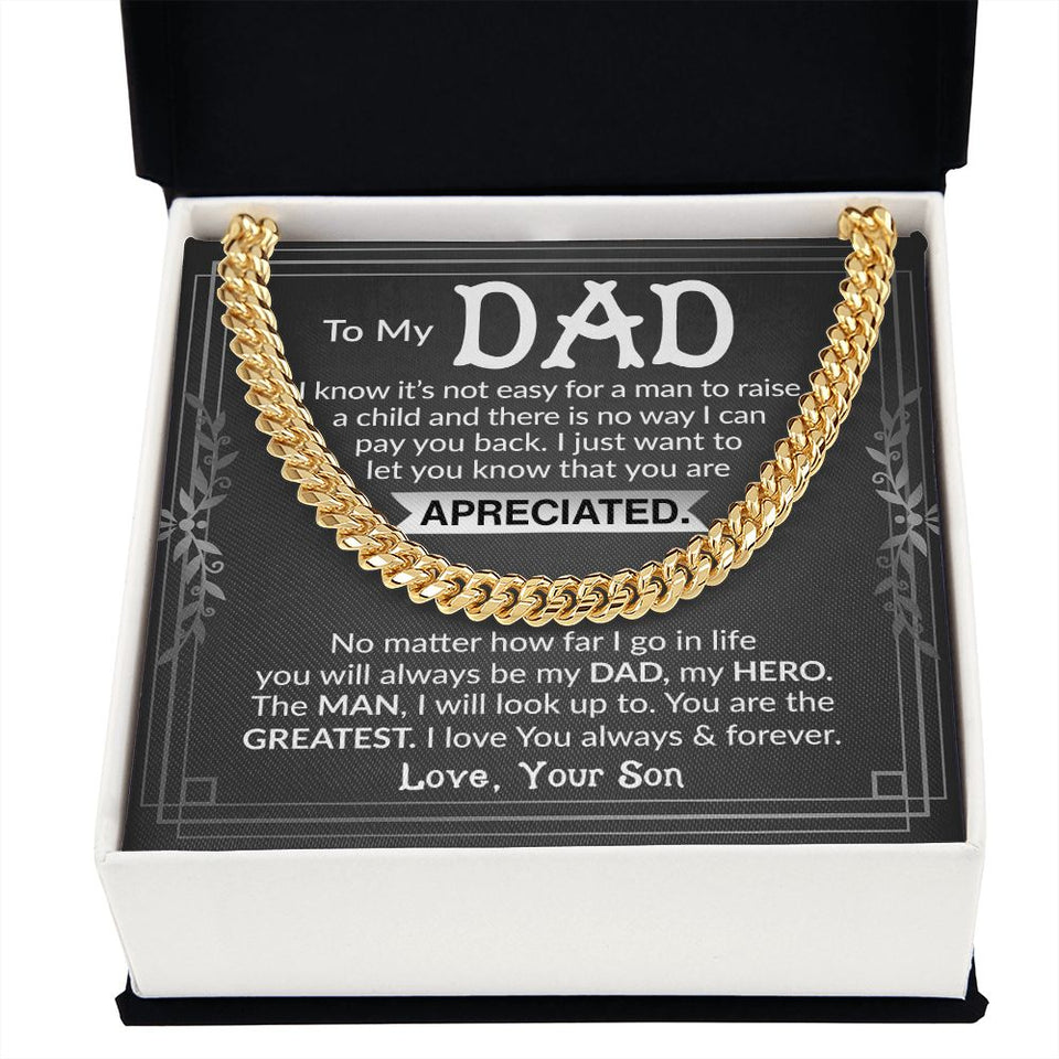Dad I Know It's Not Easy Cuban Chain Necklace for Men