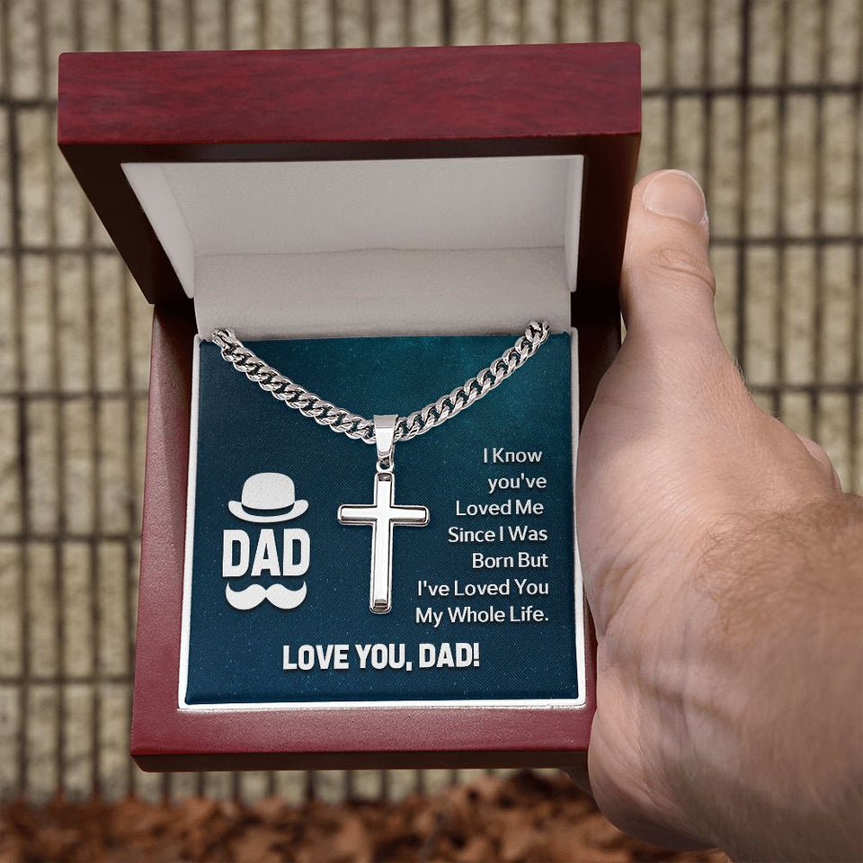Dad I Know Personalized Cross Necklace with Cuban Chain