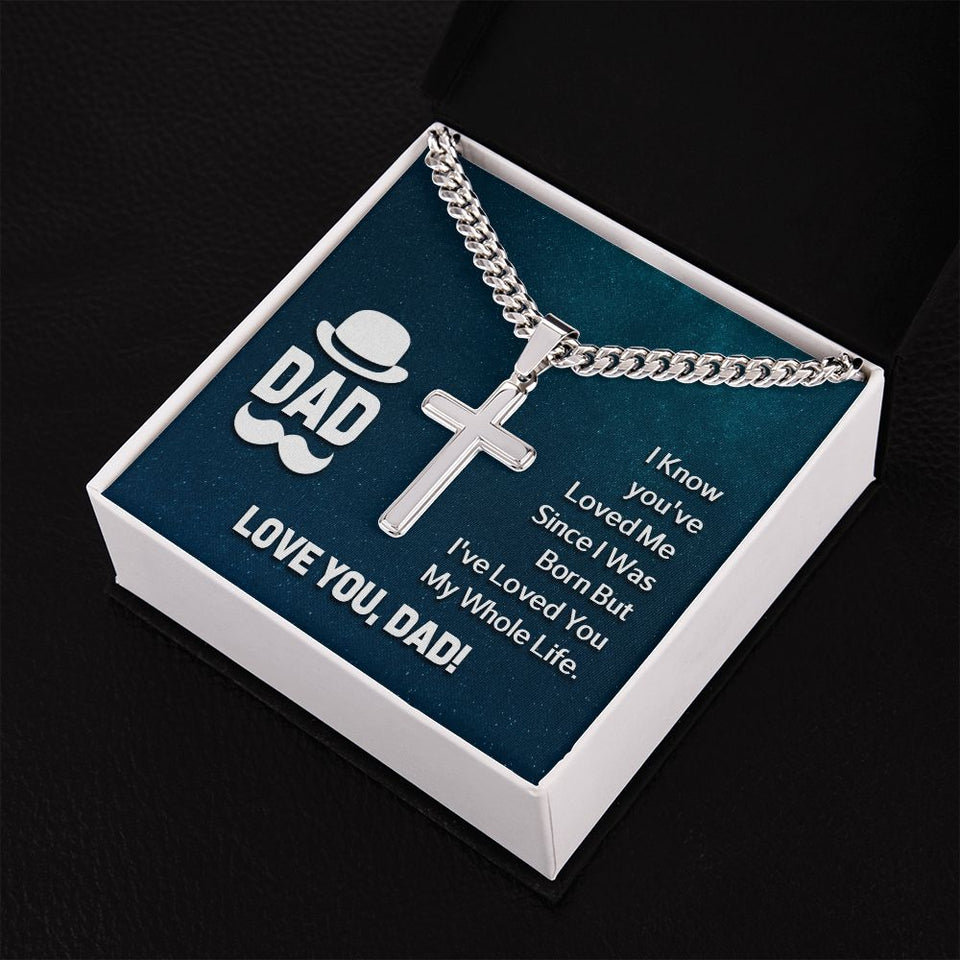 Dad I Know Personalized Cross Necklace with Cuban Chain