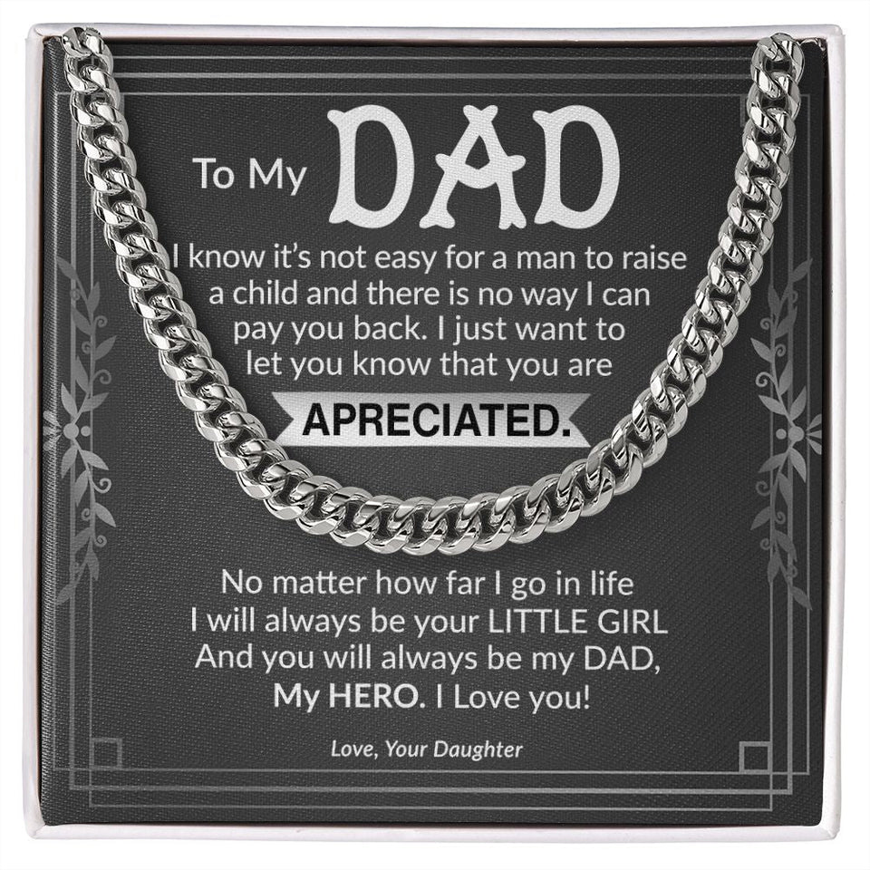 Dad My Hero Cuban Link Chain Necklace for Men