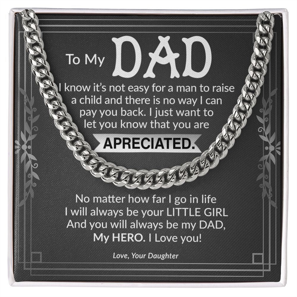 Dad My Hero Cuban Link Chain Necklace for Men