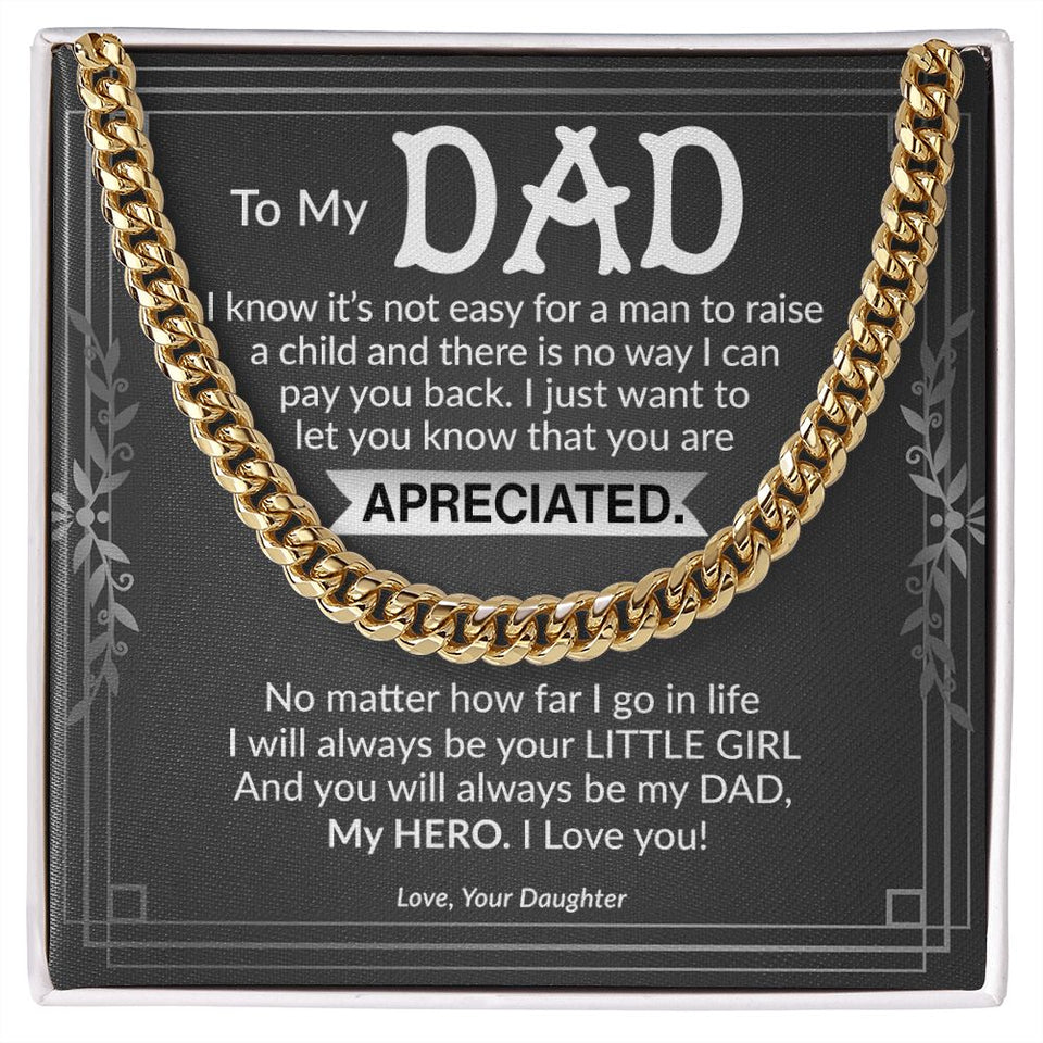 Dad My Hero Cuban Link Chain Necklace for Men
