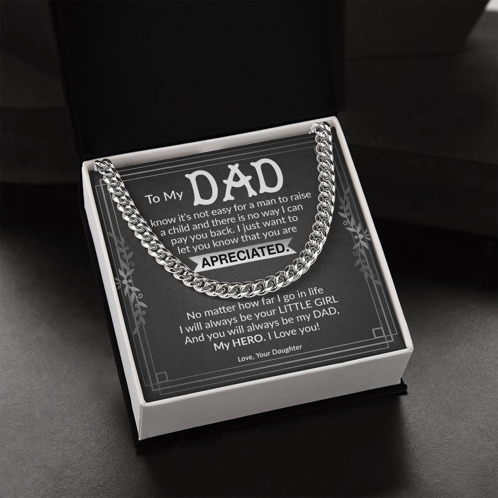 Dad My Hero Cuban Link Chain Necklace for Men