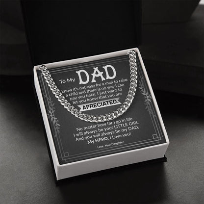 Dad My Hero Cuban Link Chain Necklace for Men