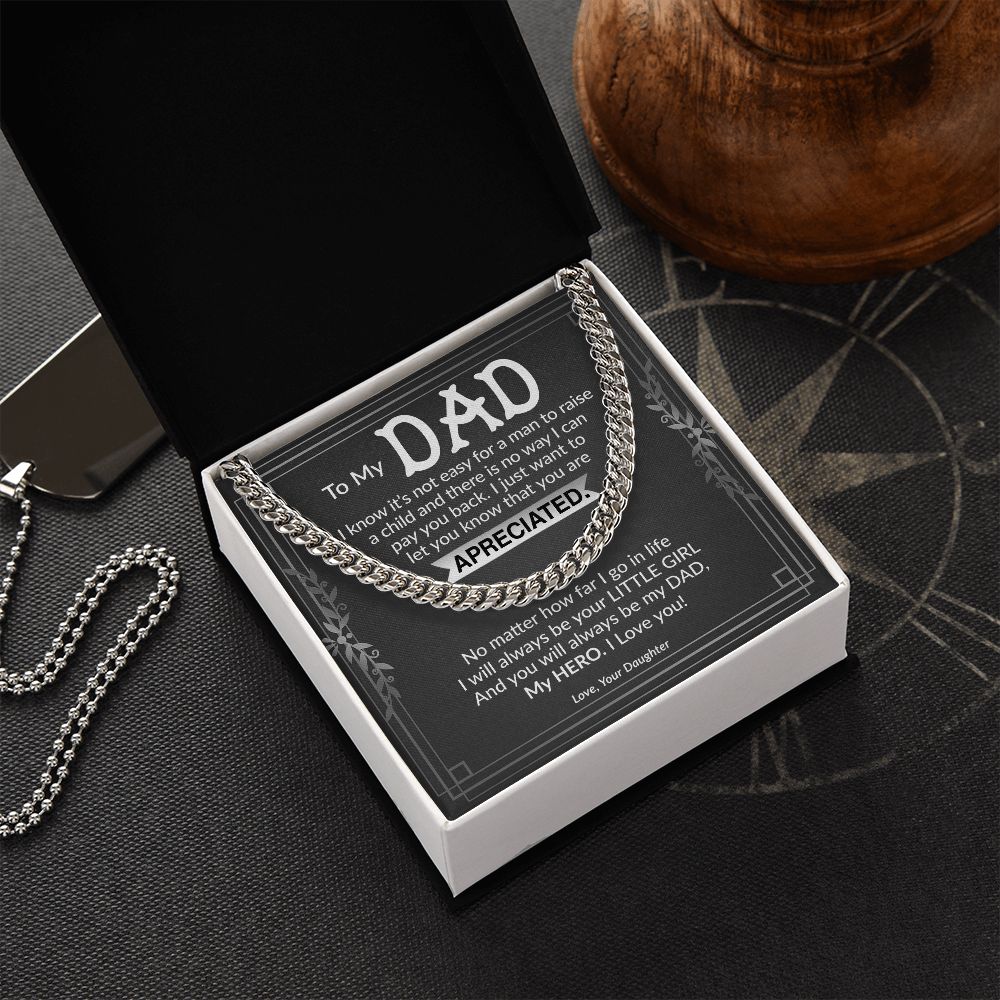 Dad My Hero Cuban Link Chain Necklace for Men