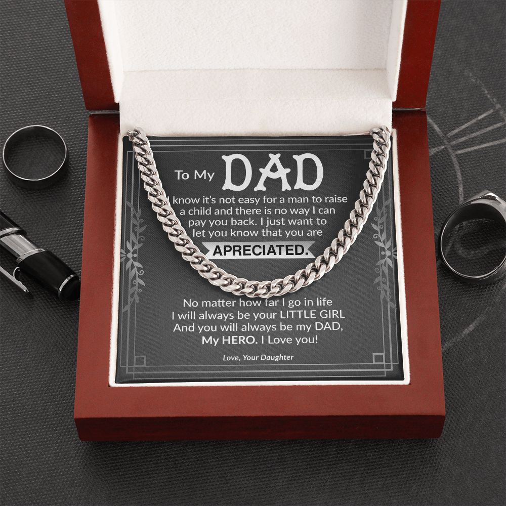 Dad My Hero Cuban Link Chain Necklace for Men