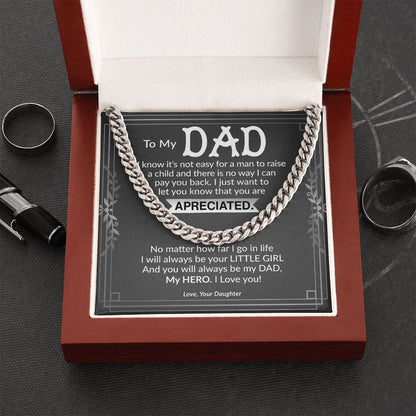 Dad My Hero Cuban Link Chain Necklace for Men