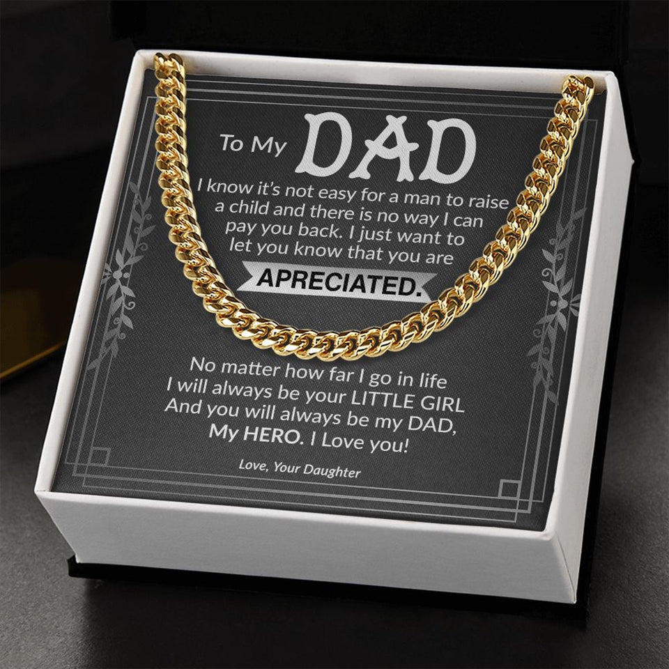 Dad My Hero Cuban Link Chain Necklace for Men